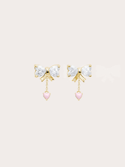 Ribbon Bow Heart Moissanite Dangle Earrings 18K Gold Dangle – Mondays Made Flower & Birthstone Jewelry Singapore