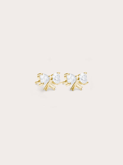Ribbon Bow Heart Moissanite Dangle Earrings 18K Gold (1) – Mondays Made Flower & Birthstone Jewelry Singapore