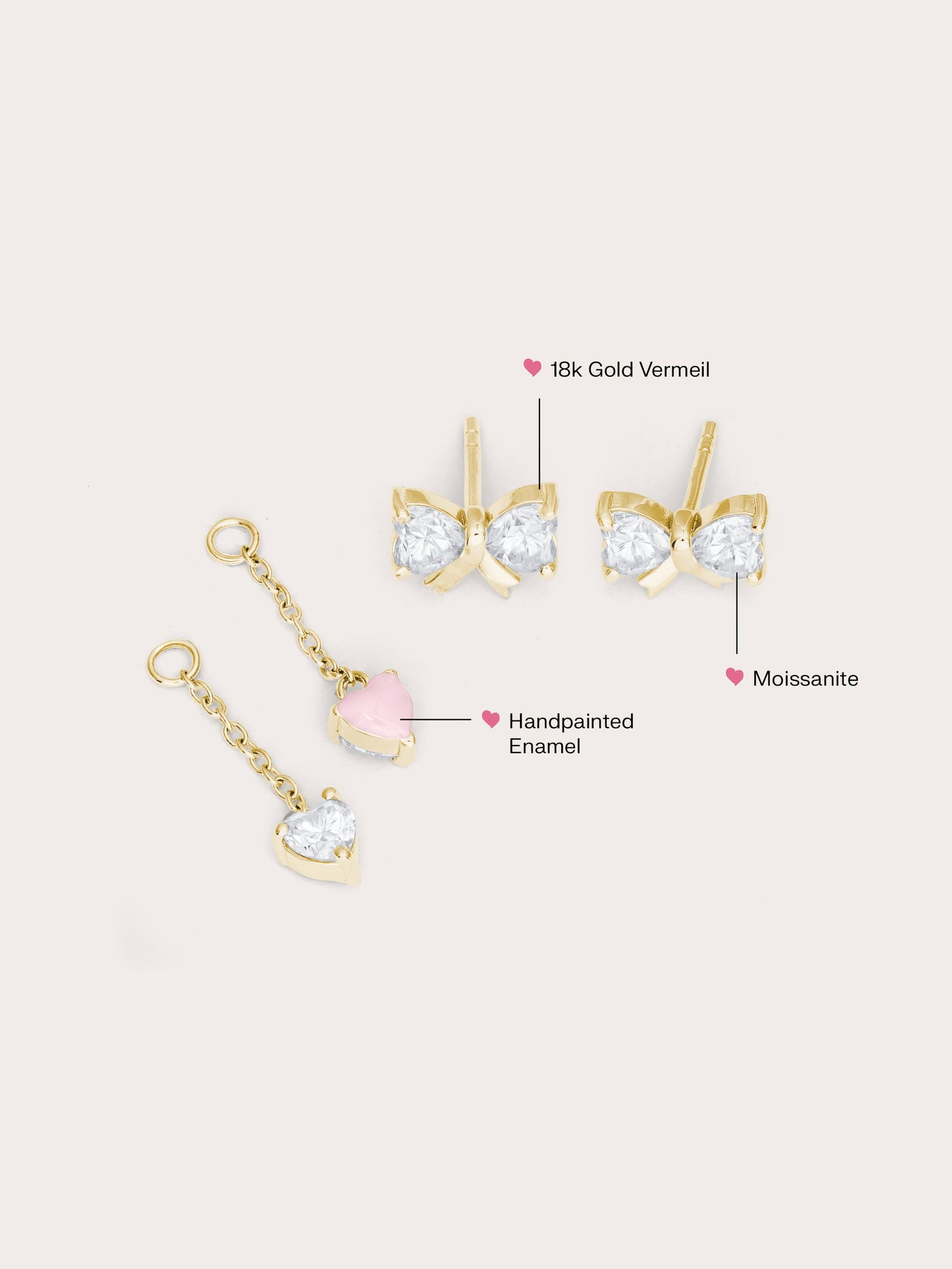 Ribbon Bow Heart Moissanite Dangle Earrings
