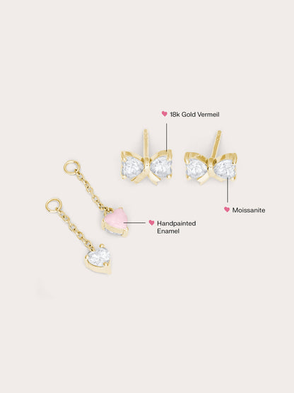Ribbon Bow Heart Moissanite Dangle Earrings 18K Gold (2) – Mondays Made Flower & Birthstone Jewelry Singapore