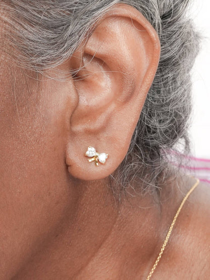 Ribbon Bow Heart Moissanite Dangle Earrings 18K Gold (3) – Mondays Made Flower & Birthstone Jewelry Singapore