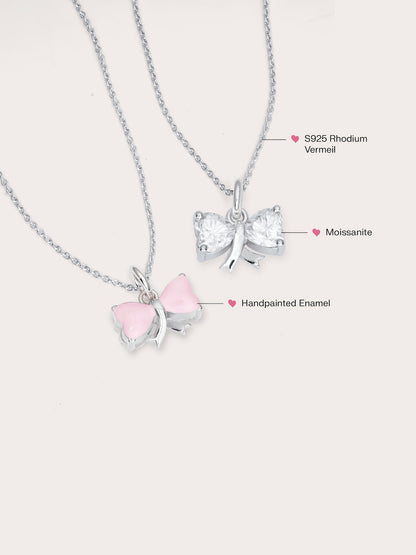 Ribbon Bow Heart Moissanite Necklace S925 Silver Rhodium (3) – Mondays Made Flower & Birthstone Jewelry Singapore