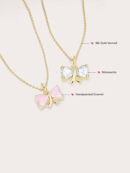 Ribbon Bow Heart Moissanite Necklace 18K Gold (3) – Mondays Made Flower & Birthstone Jewelry Singapore