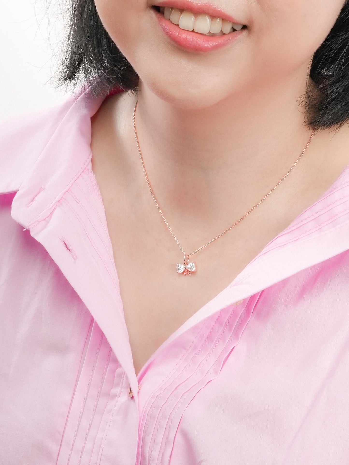 Ribbon Bow Heart Moissanite Necklace - Reversible