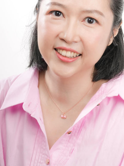 Ribbon Bow Heart Moissanite Necklace Reversible 18K Rose Gold (3) – Mondays Made Flower & Birthstone Jewelry Singapore