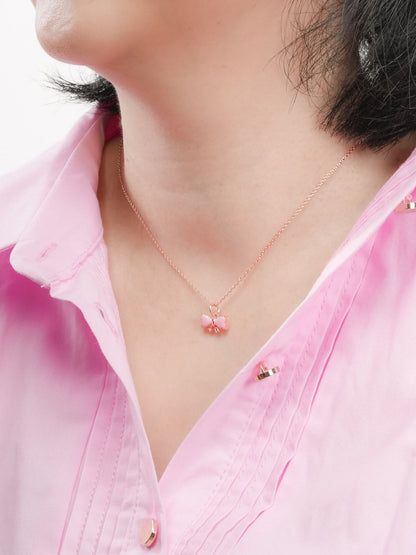 Ribbon Bow Heart Moissanite Necklace Reversible 18K Rose Gold (4) – Mondays Made Flower & Birthstone Jewelry Singapore