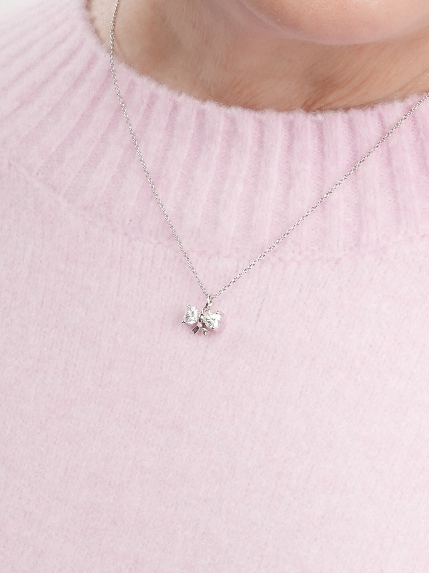Ribbon Bow Heart Moissanite Necklace - Reversible