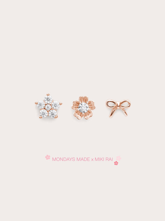 Rise Shine Stud Earrings Set 18K Rose Gold (4) – Mondays Made Flower & Birthstone Jewelry Singapore