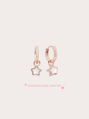 Sakura Huggie Earrings Reversible 18K Rose Gold (1) – Mondays Made Flower & Birthstone Jewelry Singapore