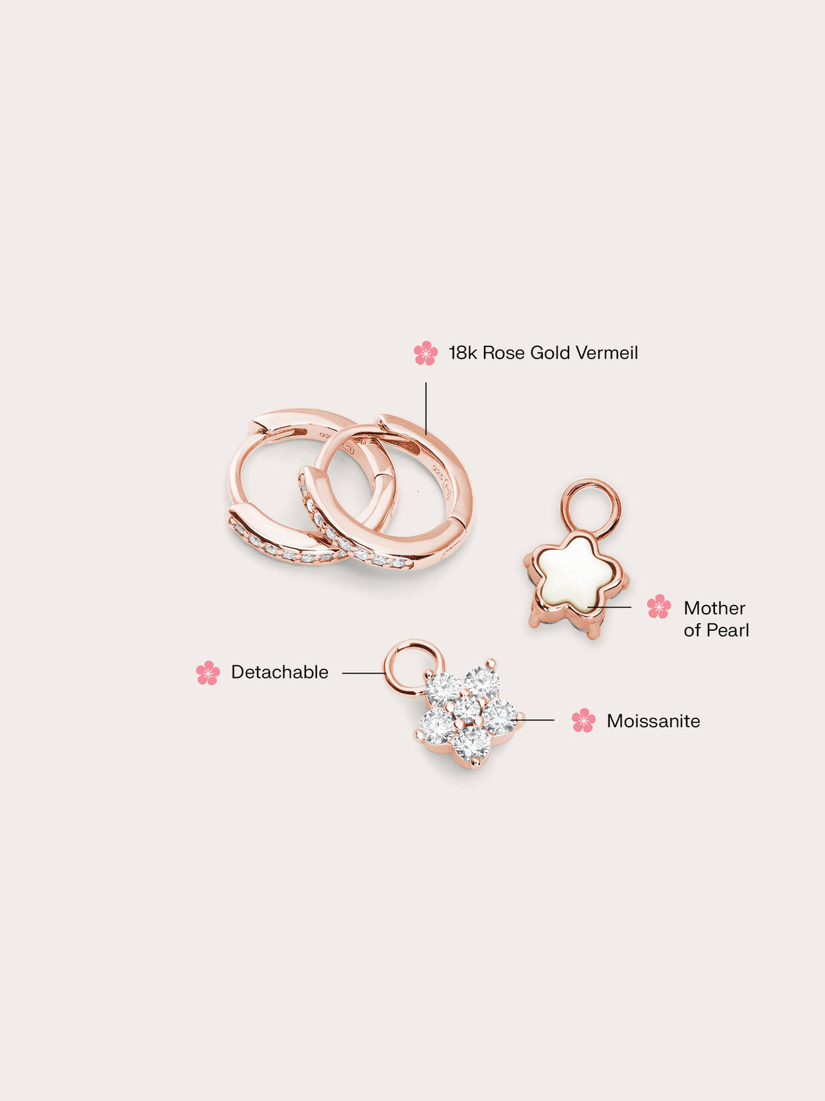 Sakura Huggie Earrings Reversible 18K Rose Gold (4) – Mondays Made Flower & Birthstone Jewelry Singapore