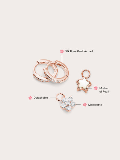 Sakura Huggie Earrings Reversible 18K Rose Gold (4) – Mondays Made Flower & Birthstone Jewelry Singapore