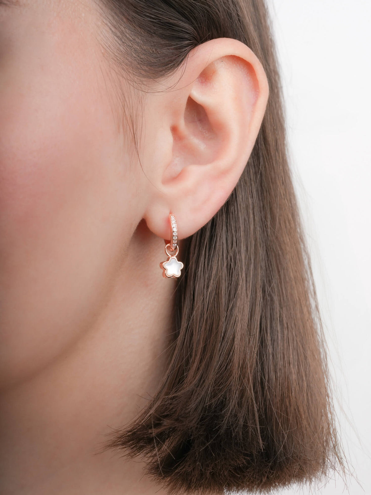 Sakura Huggie Earrings 18K Rose Gold (2) – Mondays Made Flower & Birthstone Jewelry Singapore