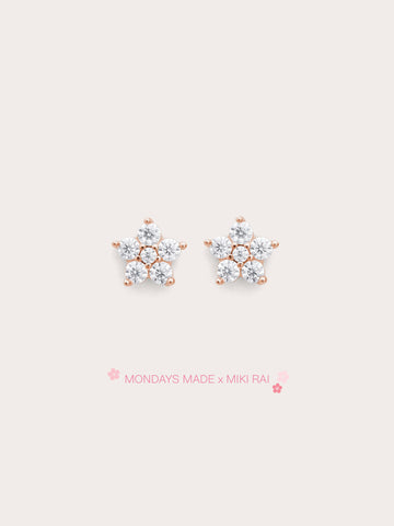 Sakura Moissanite Stud Earrings 18K Rose Gold (1) – Mondays Made Flower & Birthstone Jewelry Singapore