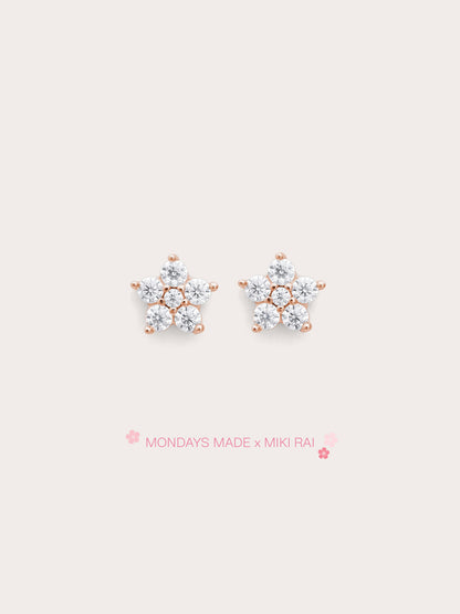 Sakura Moissanite Stud Earrings 18K Rose Gold (1) – Mondays Made Flower & Birthstone Jewelry Singapore