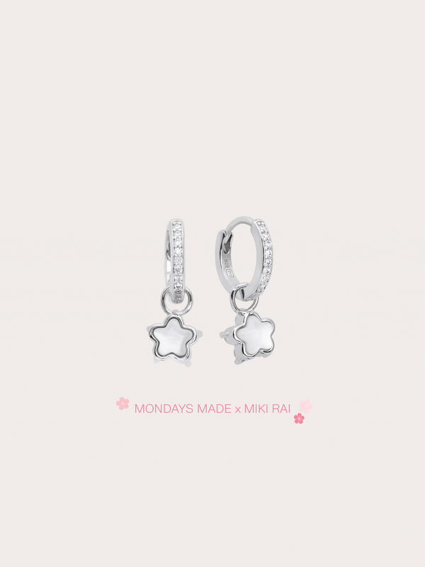 Sakura Huggie Earrings Reversible S925 Silver Rhodium (3) – Mondays Made Flower & Birthstone Jewelry Singapore