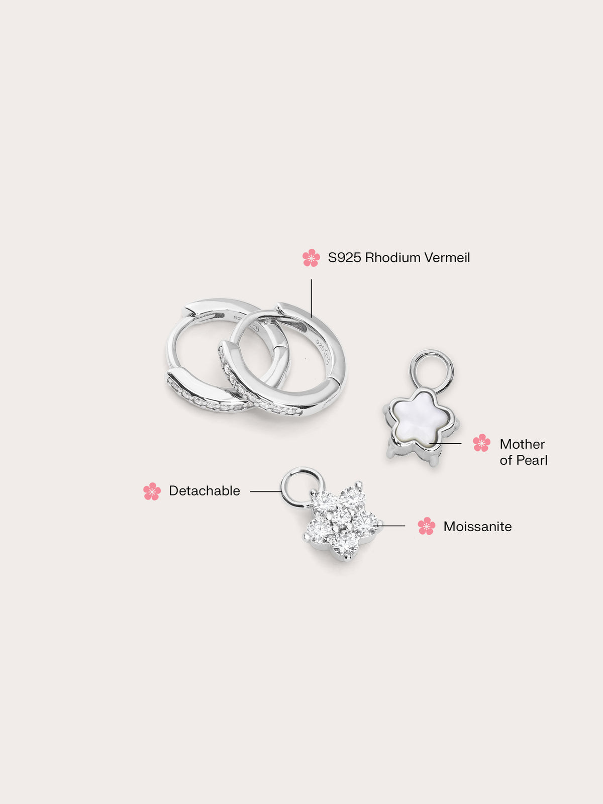 Sakura Huggie Earrings Reversible S925 Silver Rhodium (1) – Mondays Made Flower & Birthstone Jewelry Singapore