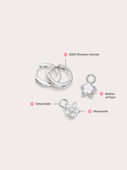 Sakura Huggie Earrings Reversible S925 Silver Rhodium (1) – Mondays Made Flower & Birthstone Jewelry Singapore