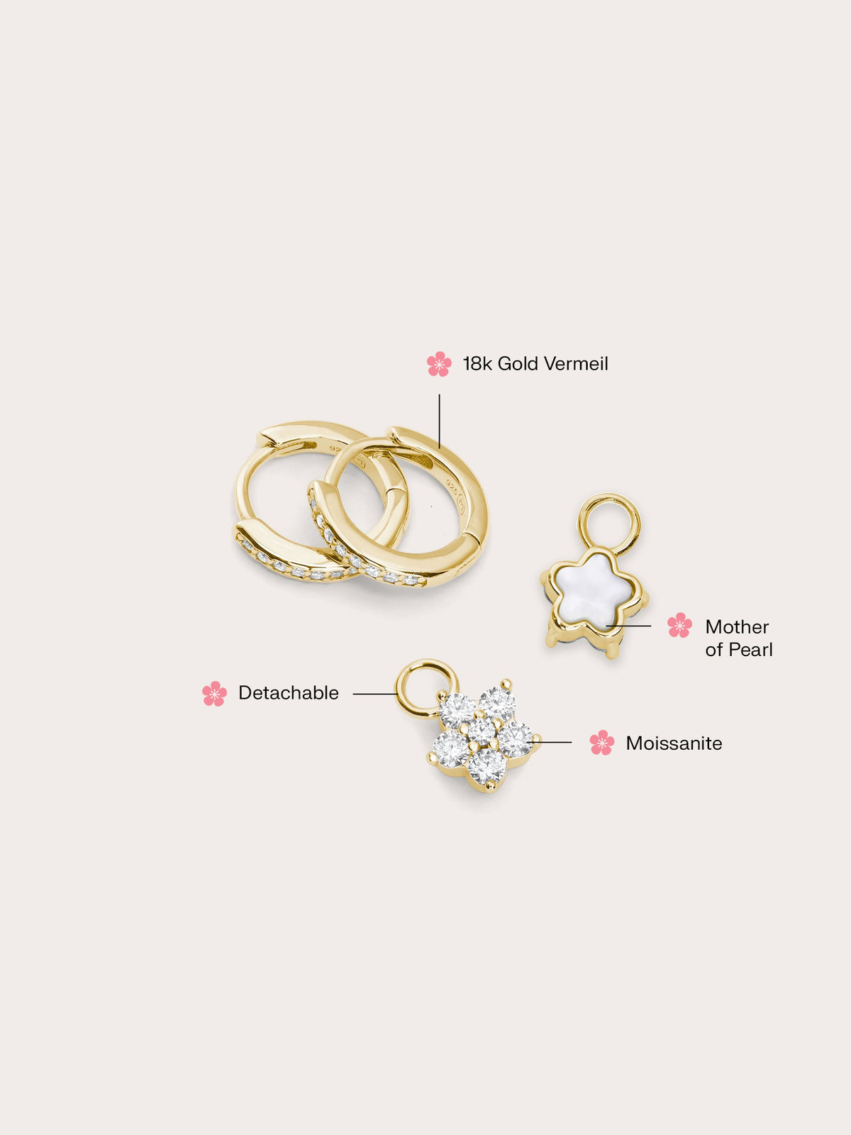 Sakura Huggie Earrings Reversible 18K Gold (3) – Mondays Made Flower & Birthstone Jewelry Singapore