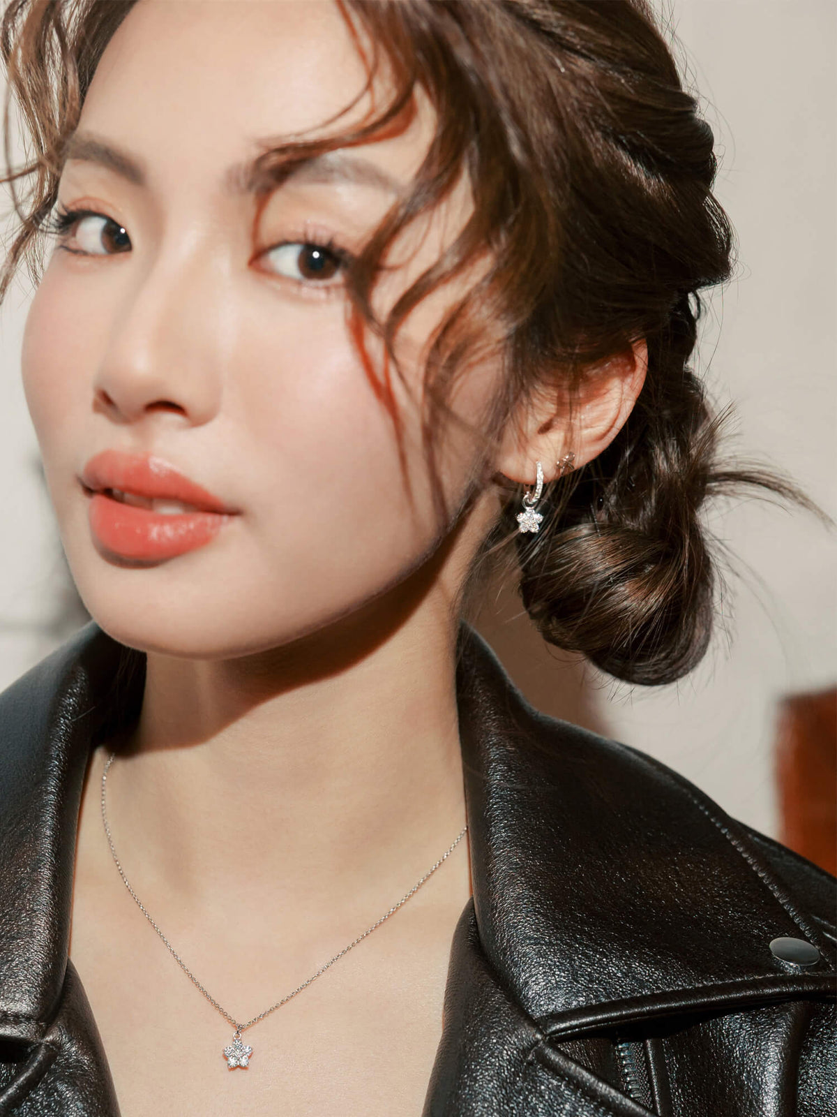 Sakura Huggie Earrings S925 Silver Rhodium (2) – Mondays Made Flower & Birthstone Jewelry Singapore