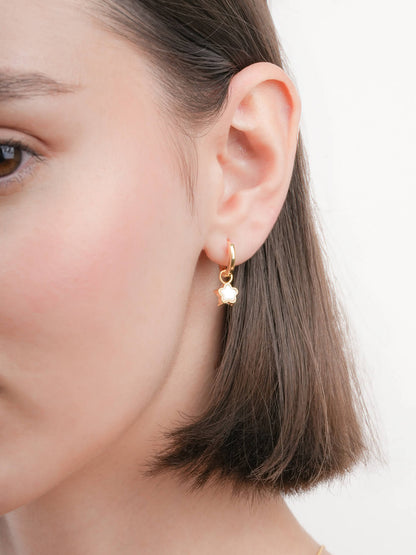 Sakura Huggie Earrings 18K Gold (1) – Mondays Made Flower & Birthstone Jewelry Singapore