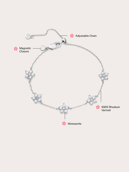 Sakura Moissanite Bracelet S925 Silver Rhodium (2) – Mondays Made Flower & Birthstone Jewelry Singapore