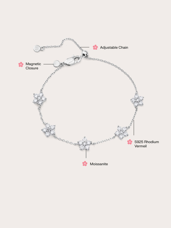 Sakura Moissanite Bracelet S925 Silver Rhodium (2) – Mondays Made Flower & Birthstone Jewelry Singapore