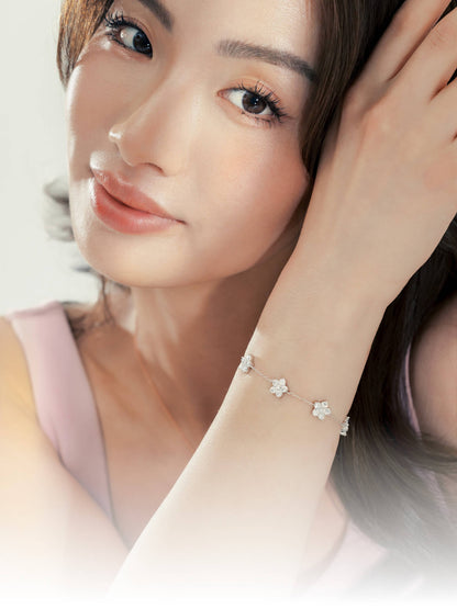 Sakura Moissanite Bracelet S925 Silver Rhodium G – Mondays Made Flower & Birthstone Jewelry Singapore