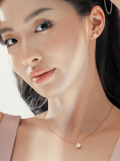 Sakura Moissanite Stud Earrings 18K Rose Gold (6) – Mondays Made Flower & Birthstone Jewelry Singapore