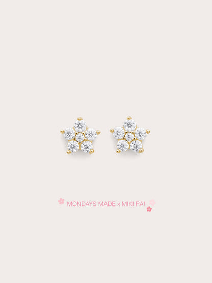 Sakura Moissanite Stud Earrings 18K Gold (4) – Mondays Made Flower & Birthstone Jewelry Singapore