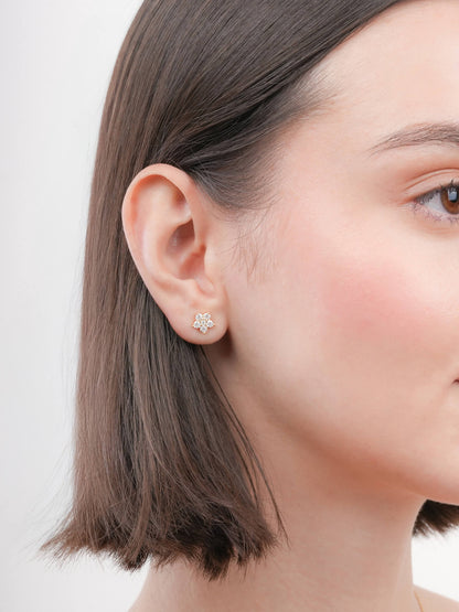 Sakura Moissanite Stud Earrings 18K Gold (1) – Mondays Made Flower & Birthstone Jewelry Singapore