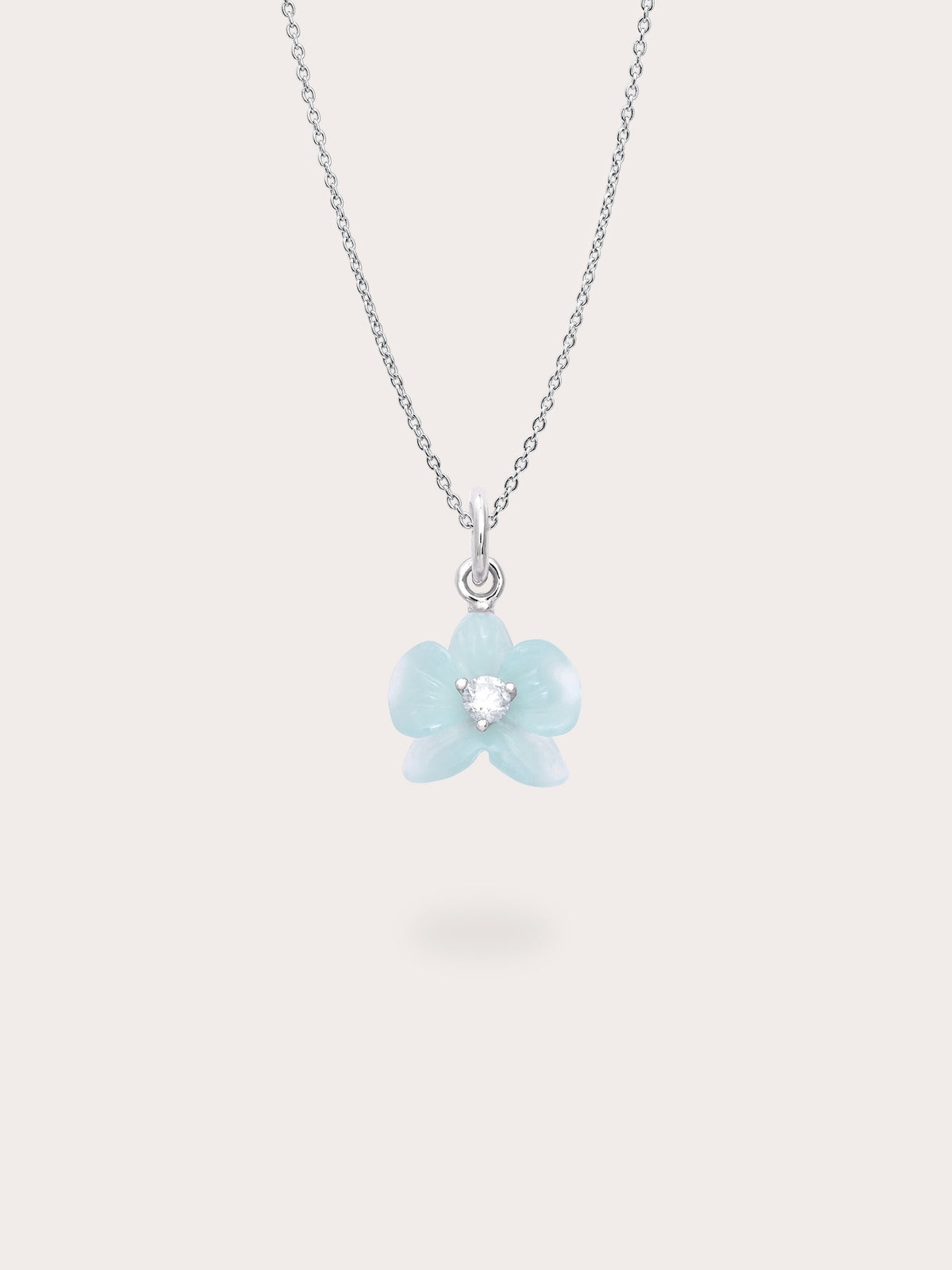 Sky Blue Orchid Necklace Kyanite S925 Silver Rhodium (1) – Mondays Made Flower & Birthstone Jewelry Singapore