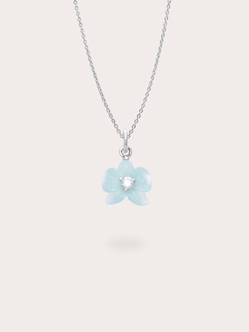 Sky Blue Orchid Necklace Kyanite S925 Silver Rhodium (1) – Mondays Made Flower & Birthstone Jewelry Singapore