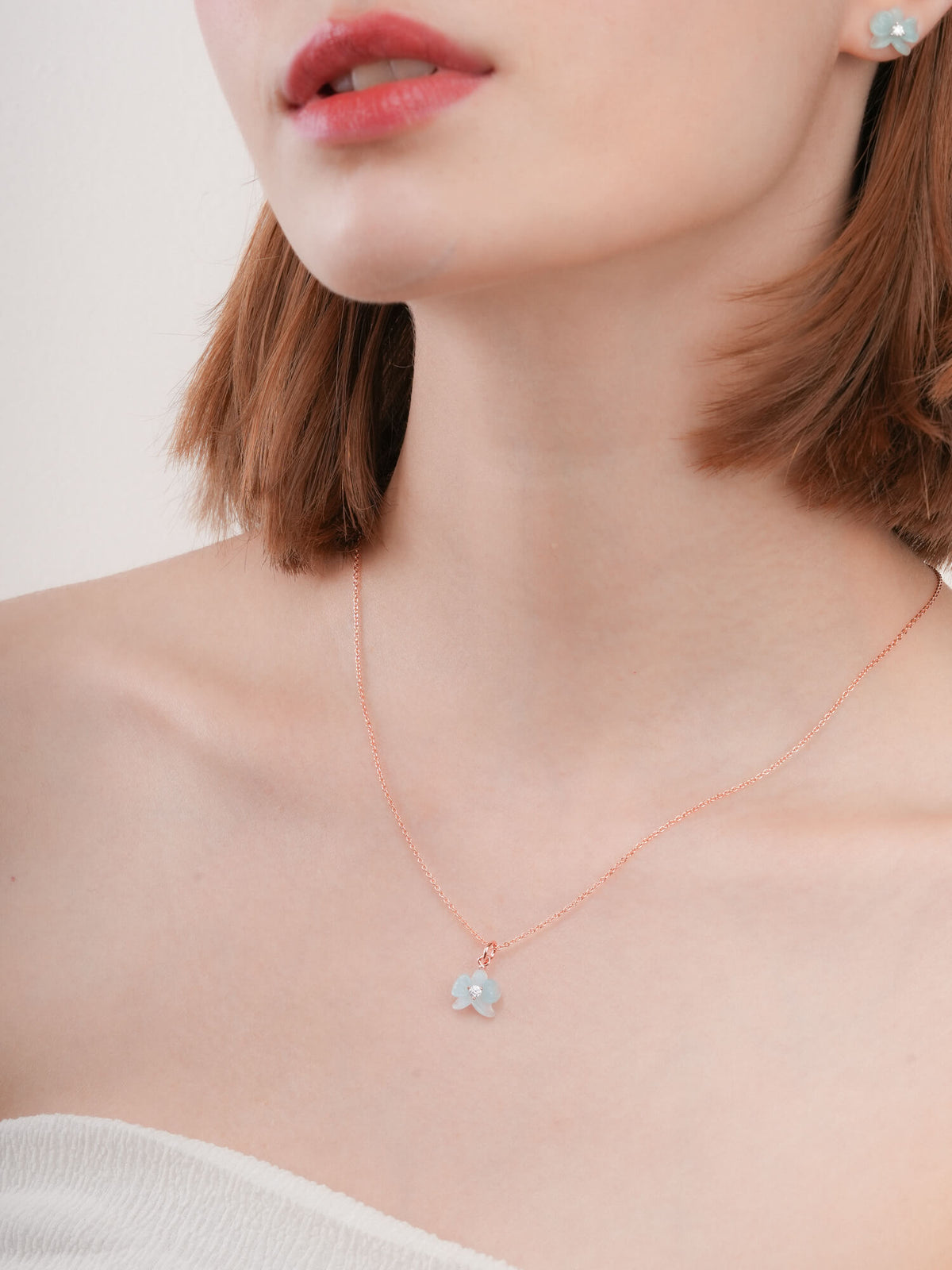 Sky Blue Orchid Necklace 18K Rose Gold (1) – Mondays Made Flower & Birthstone Jewelry Singapore