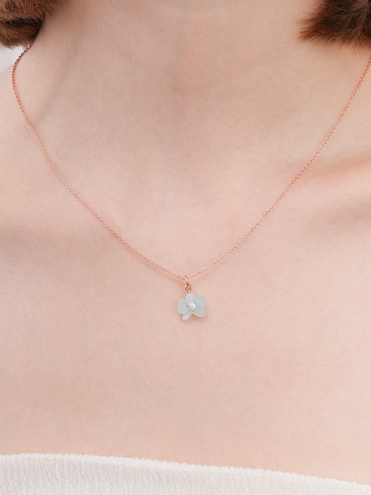 Sky Blue Orchid Necklace 18K Rose Gold (3) – Mondays Made Flower & Birthstone Jewelry Singapore