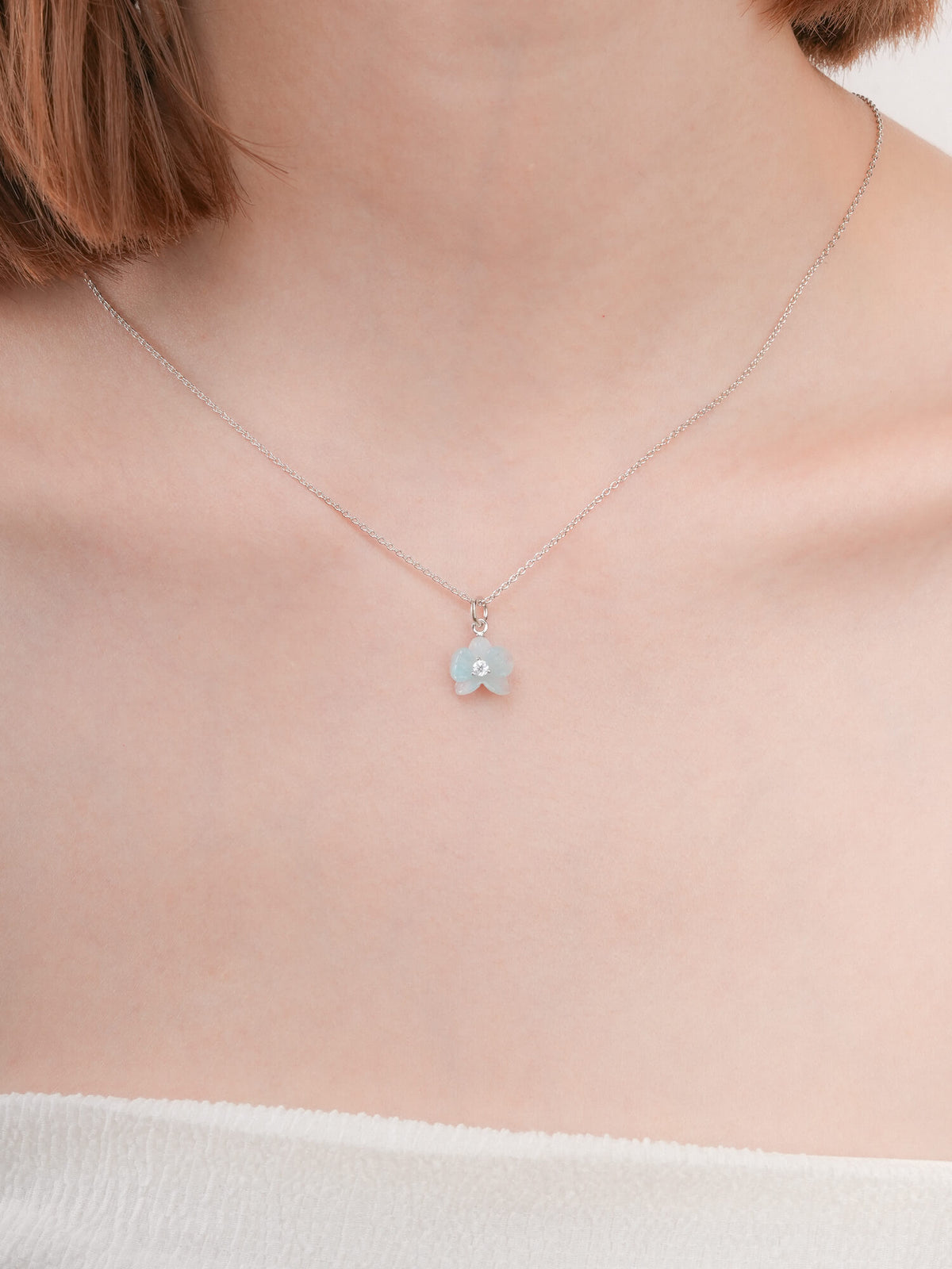 Sky Blue Orchid Necklace S925 Silver Rhodium (1) – Mondays Made Flower & Birthstone Jewelry Singapore
