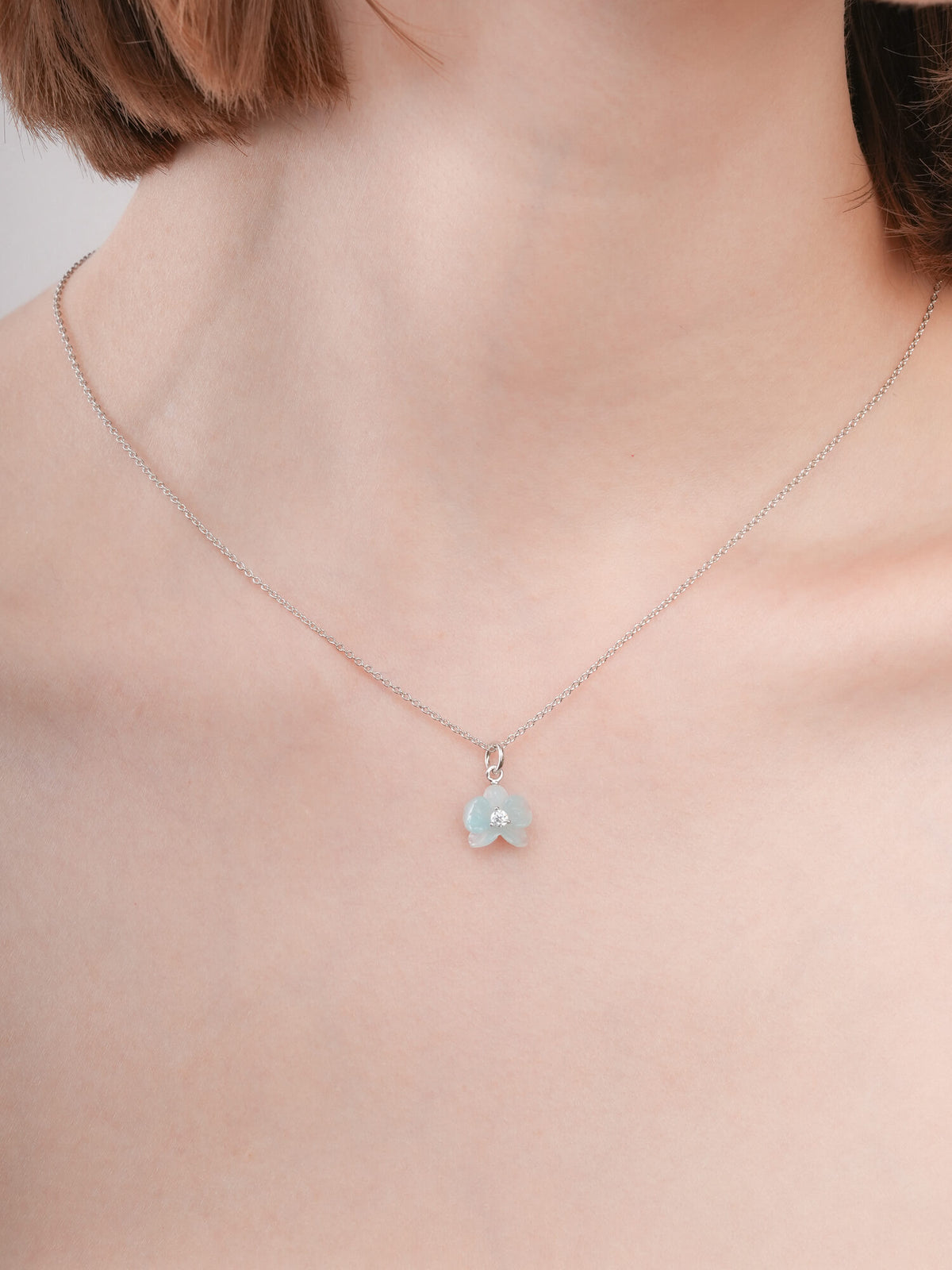 Sky Blue Orchid Necklace S925 Silver Rhodium (3) – Mondays Made Flower & Birthstone Jewelry Singapore
