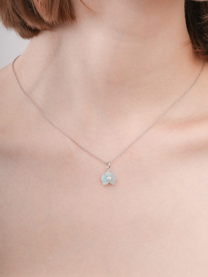 Sky Blue Orchid Necklace S925 Silver Rhodium (3) – Mondays Made Flower & Birthstone Jewelry Singapore