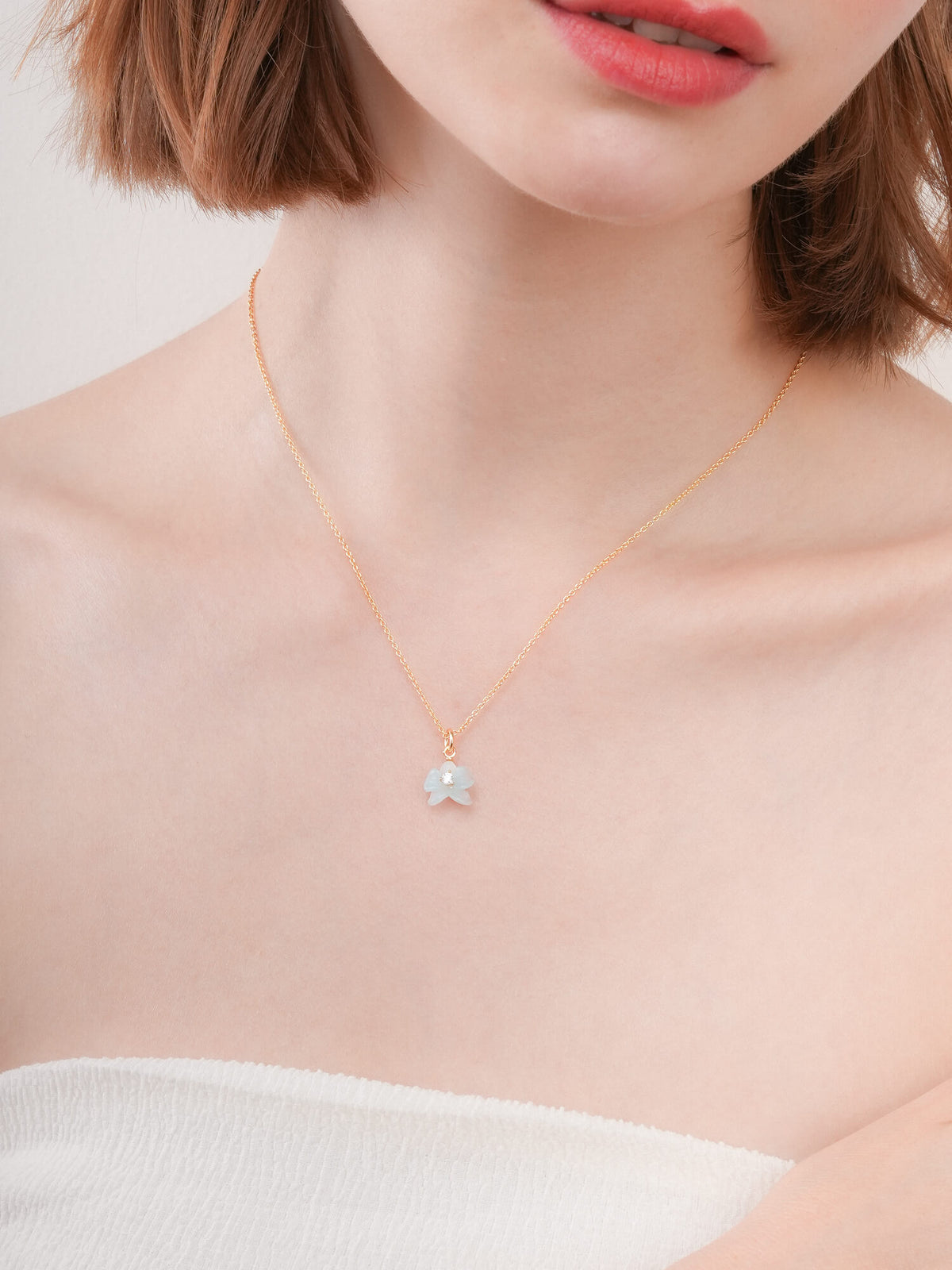 Sky Blue Orchid Necklace 18K Gold (1) – Mondays Made Flower & Birthstone Jewelry Singapore