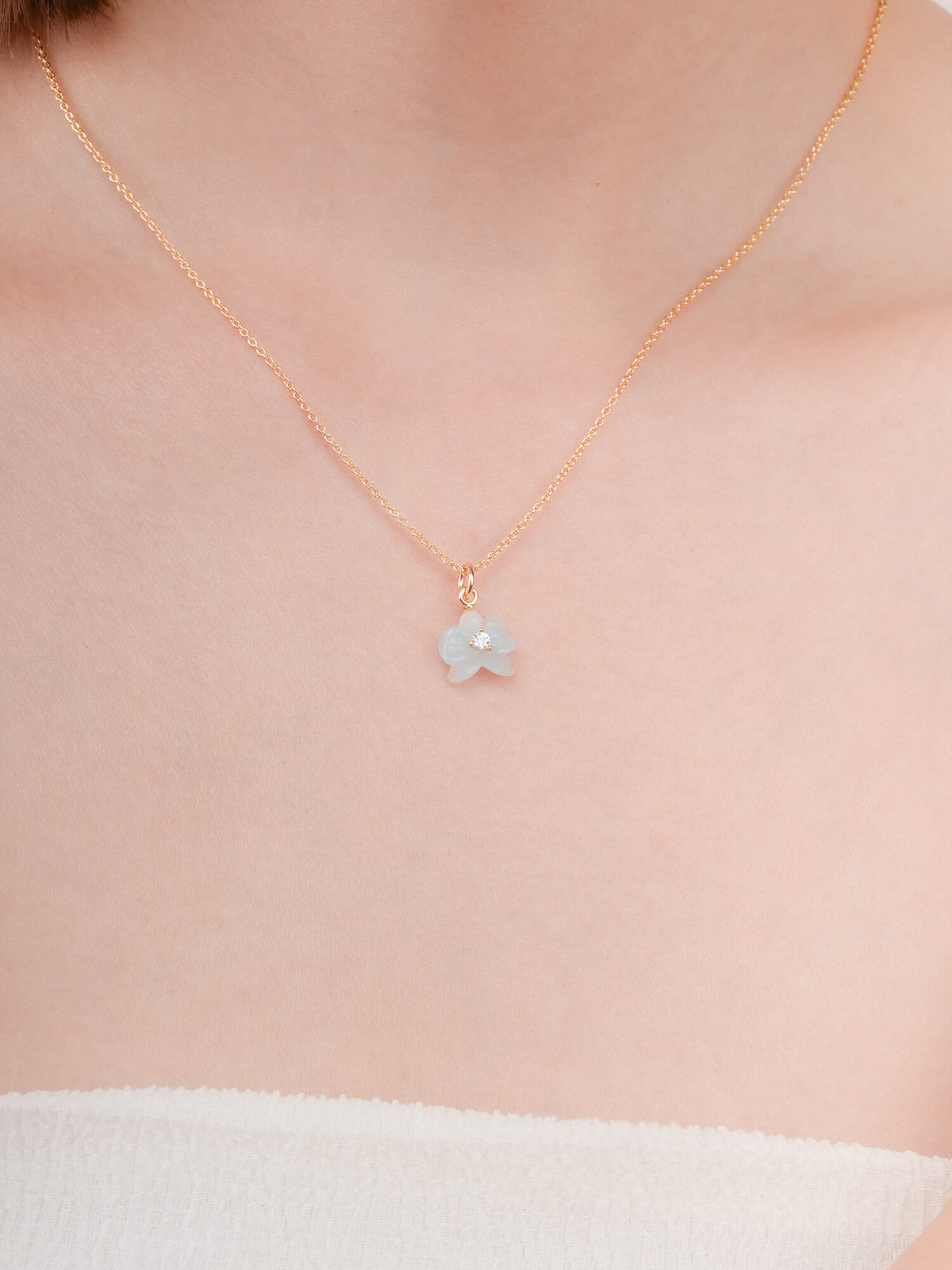 Sky Blue Orchid Necklace 18K Gold (3) – Mondays Made Flower & Birthstone Jewelry Singapore