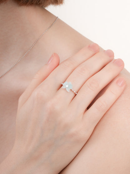 Sky Blue Orchid Ring S925 Silver Rhodium (1) – Mondays Made Flower & Birthstone Jewelry Singapore