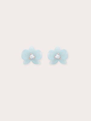 Sky Blue Orchid Stud Earrings Kyanite 18K Rose Gold (1) – Mondays Made Flower & Birthstone Jewelry Singapore