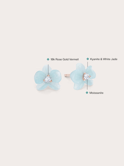 Sky Blue Orchid Stud Earrings Kyanite 18K Rose Gold (2) – Mondays Made Flower & Birthstone Jewelry Singapore
