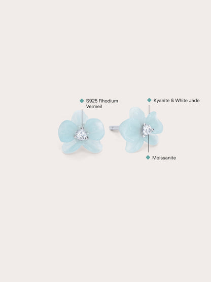 Sky Blue Orchid Stud Earrings Kyanite S925 Silver Rhodium (2) – Mondays Made Flower & Birthstone Jewelry Singapore