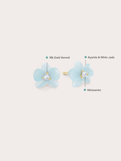 Sky Blue Orchid Stud Earrings Kyanite 18K Gold (2) – Mondays Made Flower & Birthstone Jewelry Singapore