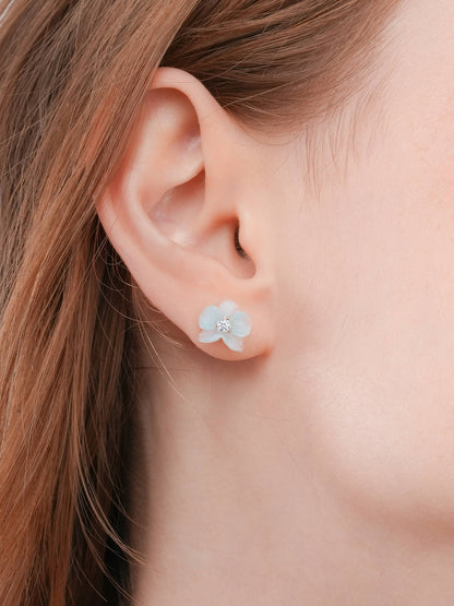 Sky Blue Orchid Stud Earrings 18K Rose Gold (1) – Mondays Made Flower & Birthstone Jewelry Singapore