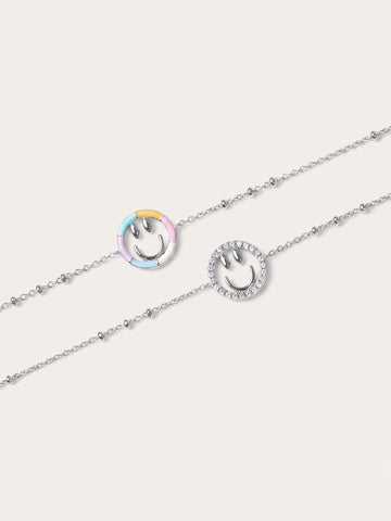 Smiley Face Bracelet - Reversible Enamel Moissanite