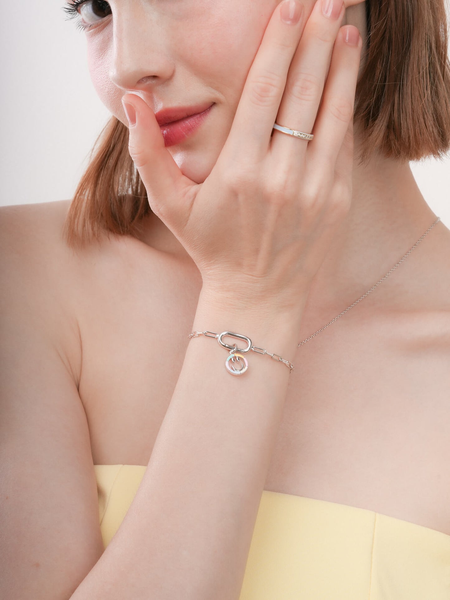 Smiley Face Charm - Reversible Enamel Moissanite