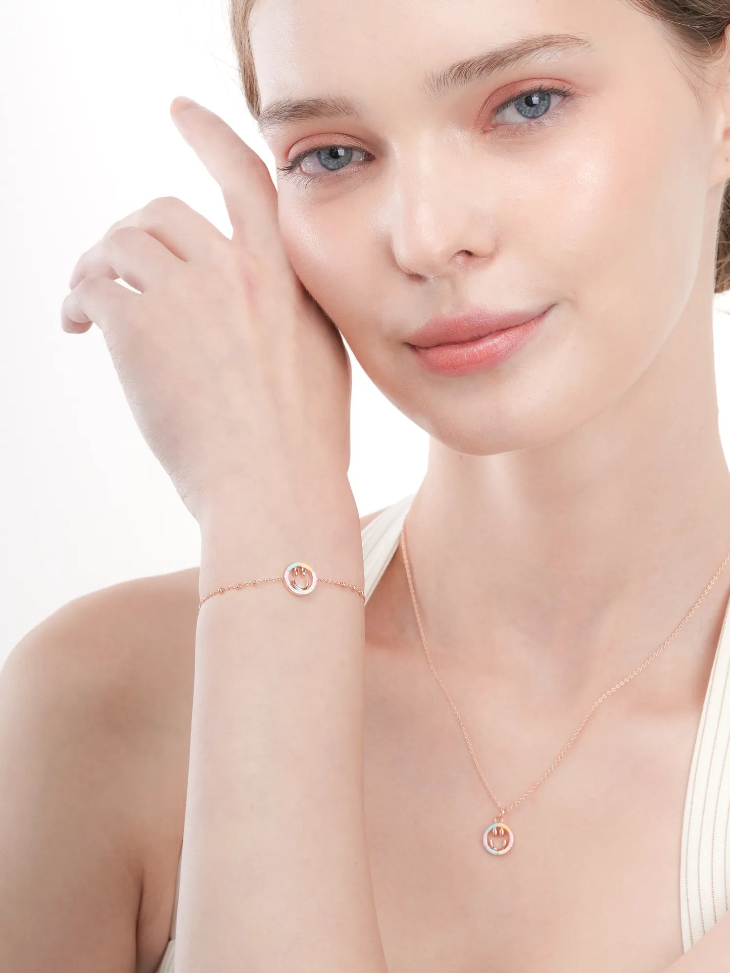 Smiley Face Bracelet - Reversible Enamel Moissanite