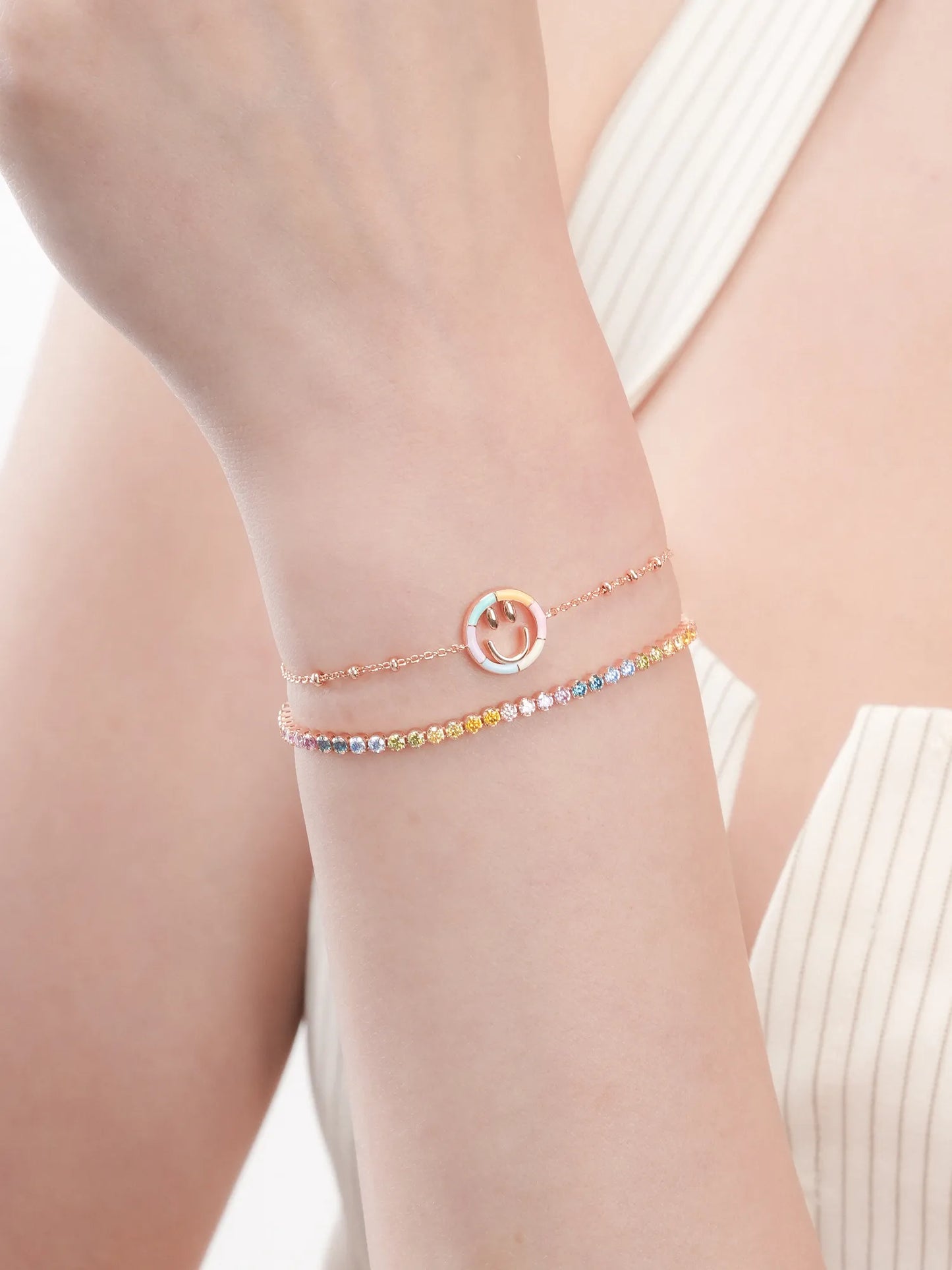 Smiley Face Bracelet - Reversible Enamel Moissanite