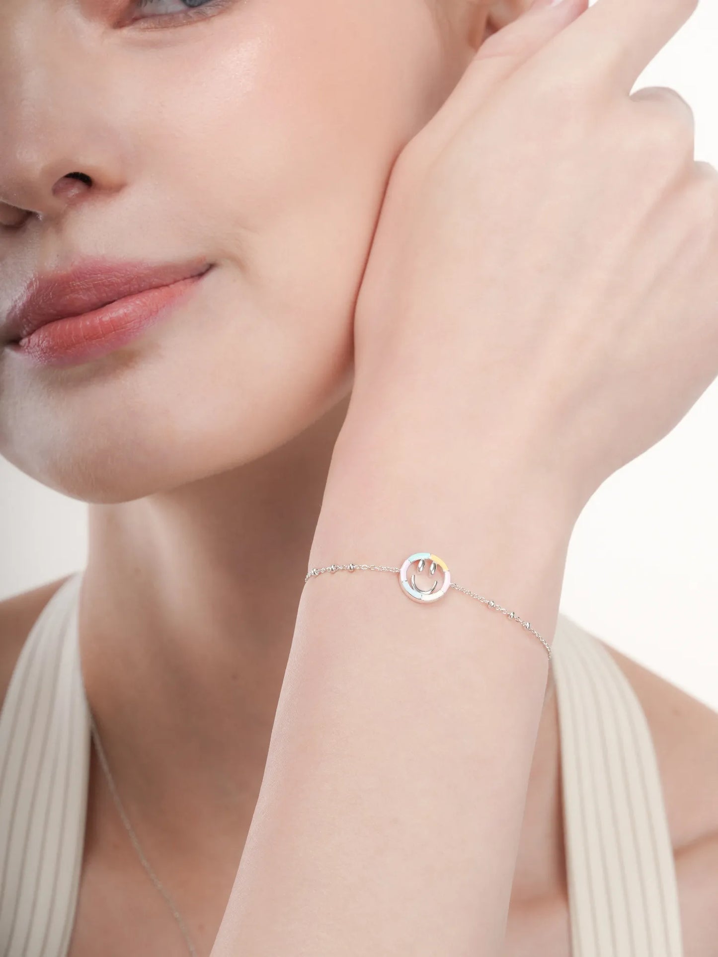 Smiley Face Bracelet - Reversible Enamel Moissanite